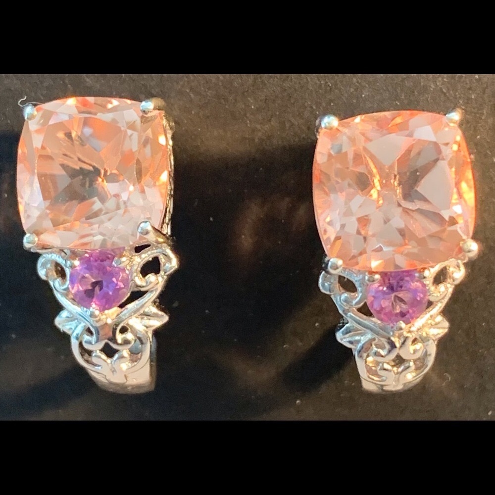 Morganique Quartz, Rose De France Amethyst J-Hoop Earrings